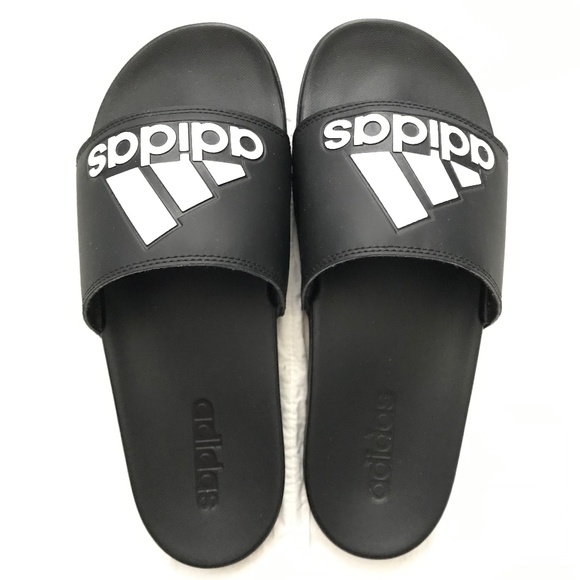 NWOT adidas Adilette Comfort Slides Slippers Men’s 8/Women’s 9 Black White - Picture 2 of 8